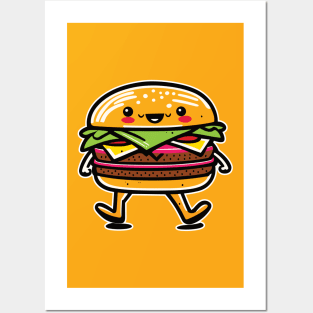 Cute Colorful Smiling Cartoon Hamburger Posters and Art